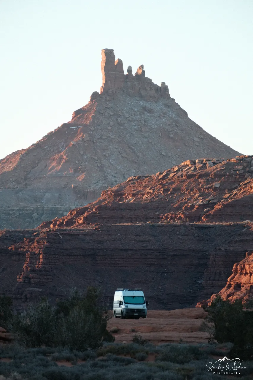 Camper under a Cliff